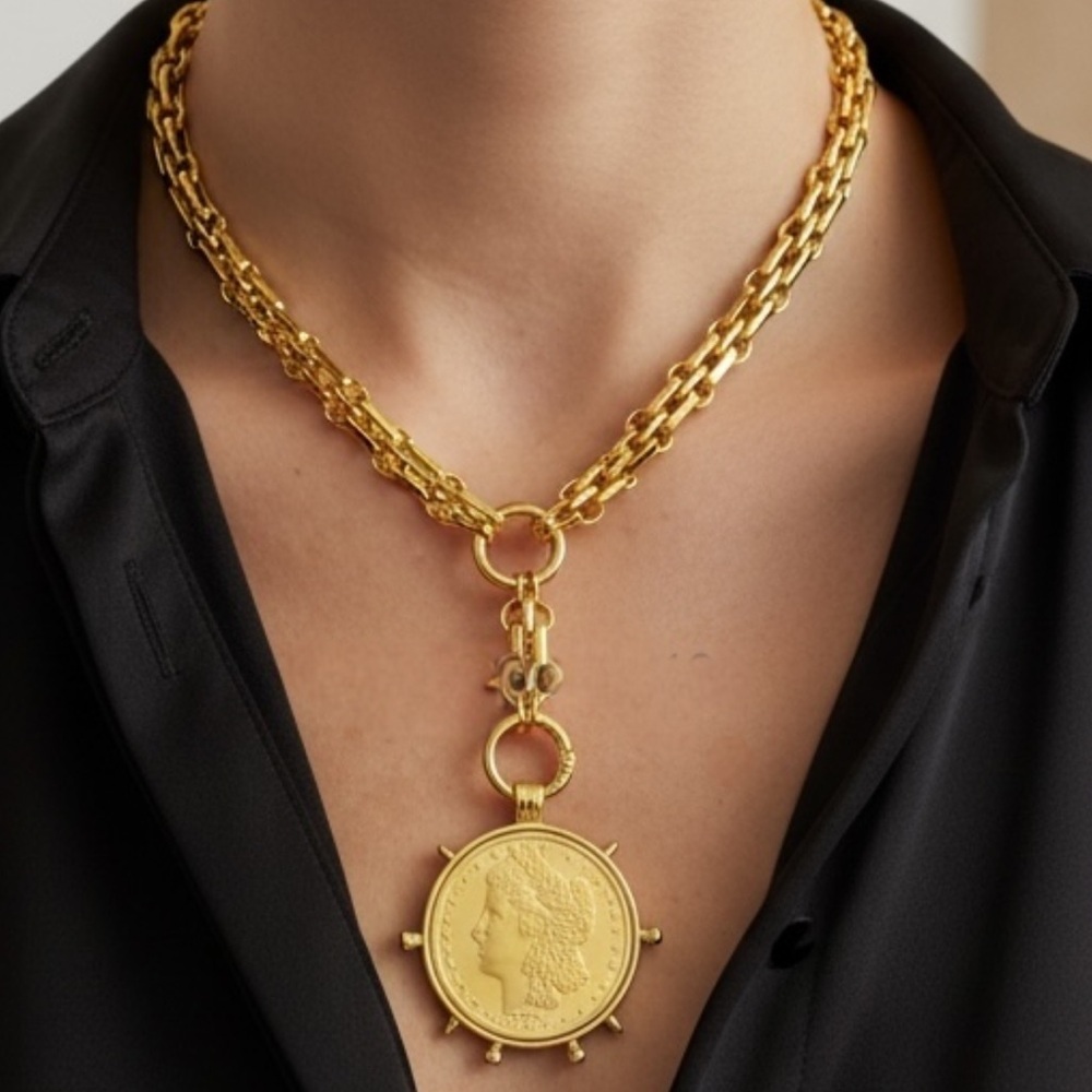 Gold 18K Plated Vintage Morgan Peace Necklace Coin Replica
